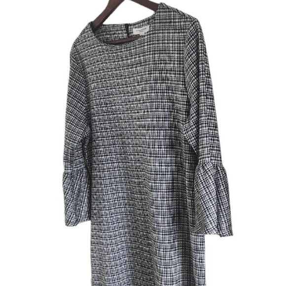 Beach Lunch Lounge Glen Plaid Shift Dress Gray Size Large Bell Sleeves - Picture 5 of 8